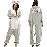 NAMHTOM Adult Mouse Costume Rat Onesie Animal Pajamas Mouse Halloween Costumes Cartoon Cosplay Sleepwear for Women Men