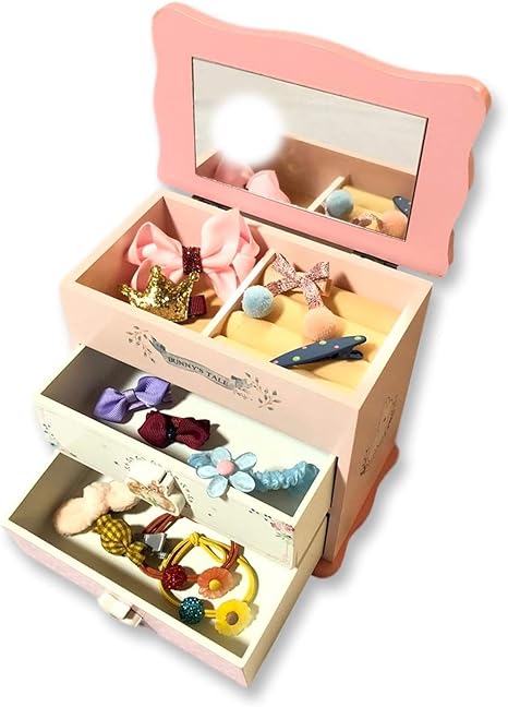 Amazon 木製 子供用 アクセサリー ケース ジュエリー ボックス 女の子 鏡付き おもちゃ 宝石箱 収納 Box 宝物 箱 うさぎ アクセサリー付 ケース ボックス おもちゃ