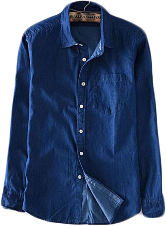 Amazon Feilei メンズ 春夏 カジュアル デニムシャツ 無地 薄 綿100 長袖 シャツ チュニック Xl ディープブルー シャツ 通販