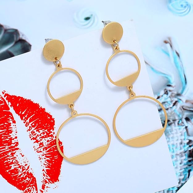 Earrings alloy geometric Asian gold color highend earrings round long