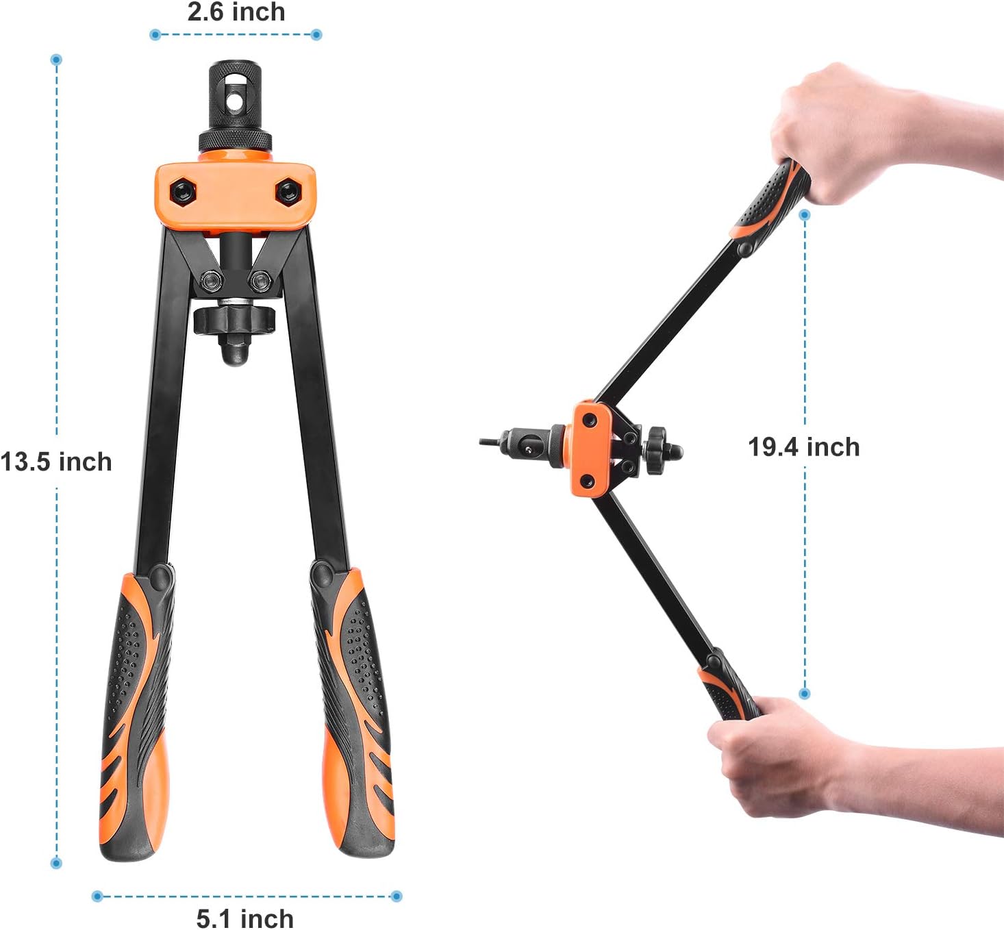Kit Pistola Rivettatrice Professionale 25,4 Cm – Con 200 Rivetti Ciechi E 5 Naselli Intercambiabili, Impugnatura In Metallo
