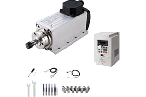 ZHONG HUA JIANG CNC Spindle Motor Kits,110V 1.5KW ER16 Square Air Cooled Spindle Motor CNC Spindle CNC Motor + 110V 1.5KW VFD + Collets Set ER16+ Wires + Drill Bits+Wrenches for CNC Router Machine