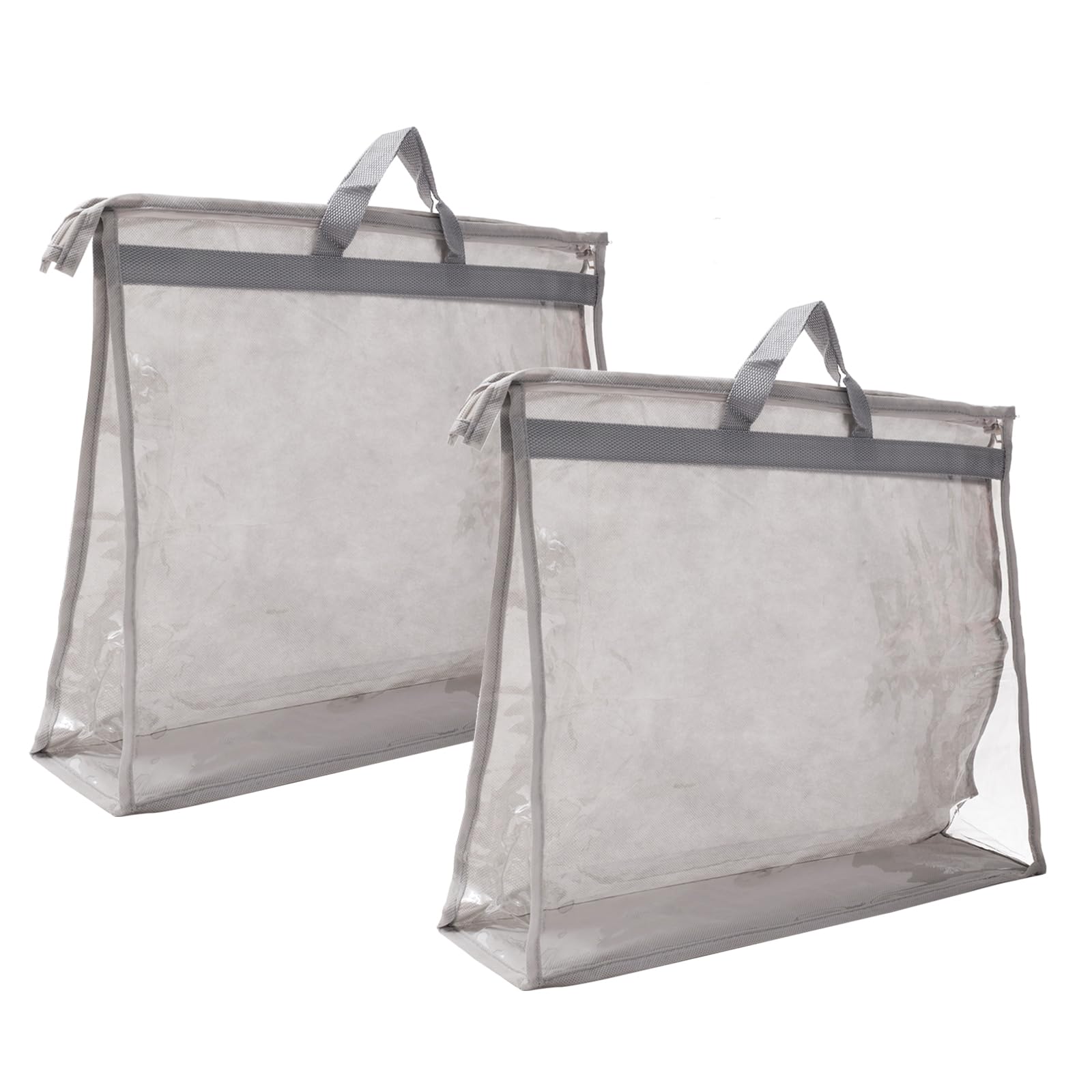 PATIKIL Handbag Dust Bags, 2 Pack Clear Purse Storage Organizer XXL Size PVC Dustproof Handbag Cover Transparent Purse Protector, Light Gray