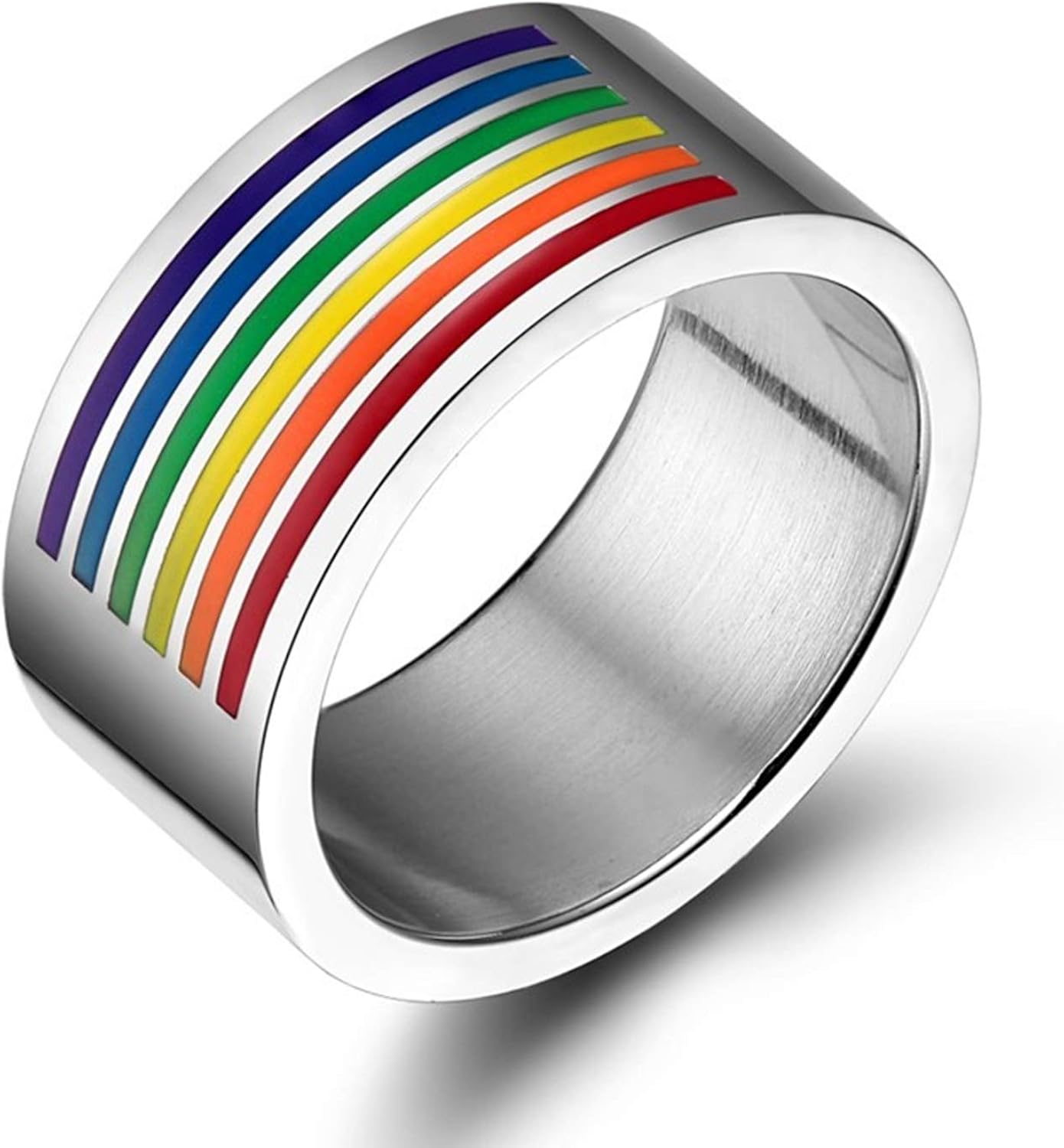 Beydodo LGBT Engagement Rings for Men, Stainless Steel Rings Male 10mm