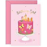 CENTRAL 23 Fourth Birthday Card for Girls - Happy 4th Birthday Card - Age 4 - Four Year Old - Pink Butterfly for Kids - Daughter - Granddaughter - Comes With Fun Stickers