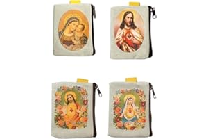 4 Pcs Catholic Rosary Pouch Coin Purse Rosary Holder Beads Bag with Zipper for Prayer Storage