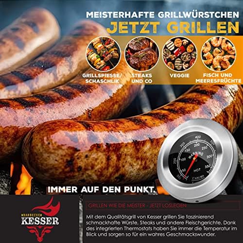 ® Chariot à Barbecue | Grill XL à Charbon de Bois avec Couvercle, Roues, poignée en Acier Inoxydable, Grille et thermomètre | Grand Barbecue au Charbon de Bois