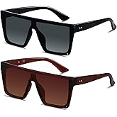 LYZOIT Square Oversized Sunglasses for Women Men Big Flat Top Fashion Shield Large UV Protection Rimless Shades