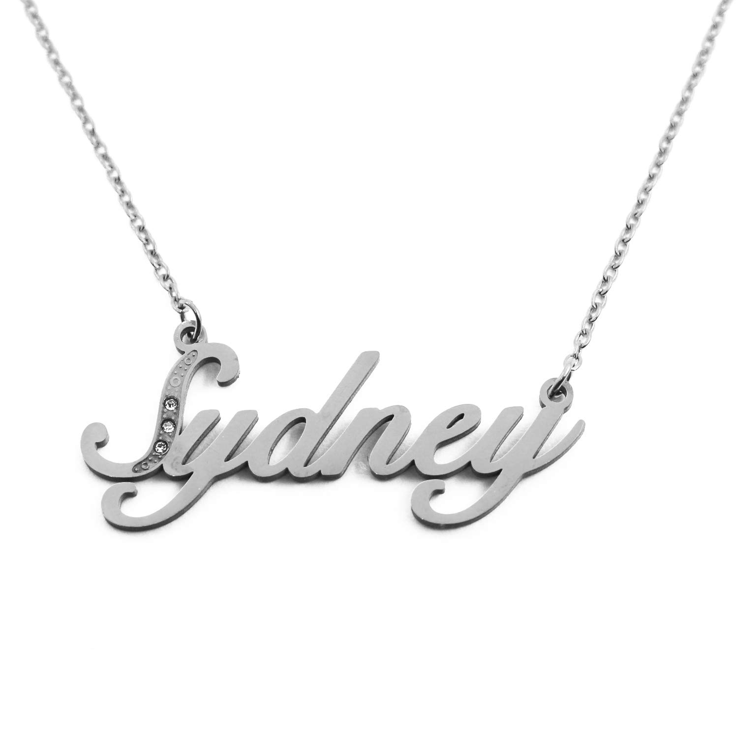 Sydney Name Necklace Personalised Italic Silver Tone, Custom Dainty Name Pendants, Jewellery for Ladies, Girlfriend, Mother, Sister, Friends