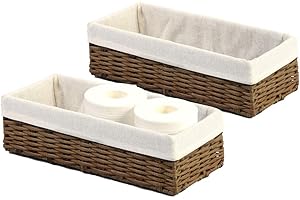 HOSROOME Bathroom Wicker Baskets for Organizing Toilet Paper Basket Storage Basket for Toilet Tank Top Decorative Basket for Closet, Bedroom, Bathroom, Entryway, Office（Set of 2,Brown)