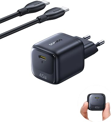 Chargeur USB C 45W GaN avec câble 1 m, Alimentation Charge Rapide PPS PD pour Samsung S25 Ultra/S24, iPhone 17/16/15 Pro Max, iPad, MacBook, Pixel