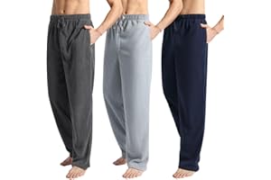 OAKVON 3 Pack Men's Fleece Pajama Pants Bottoms– Lounge Sleepwear Plaid PJs with Pockets and Button Fly