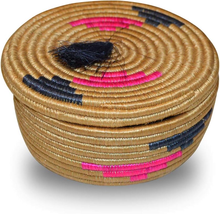 African Lidded basket | Zulu Ilala Palm Baskets | Fruit store Baskets | cannister-shaped Woven Lid Basket for Side Table, Burlesque home decor