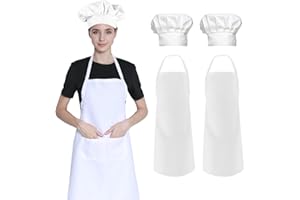 Hi loyaya 2 Pack Chef Hat and Apron for Women Men, Baking BBQ Cooking Kitchen Aprons with Pockets