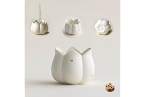 Hermit Life Incense Burner with 9 Holes Stick Holder, Lotus Bud or Tripod Ding Shape Design and Matte Ceramic Surface for Hom