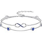 MEIDERBO Infinity Birthstone Bracelet for Women 925 Sterling Silver Link Infinity Double Bracelet Charm Adjustable Jewelry Gifts for Women Girlfriend Her
