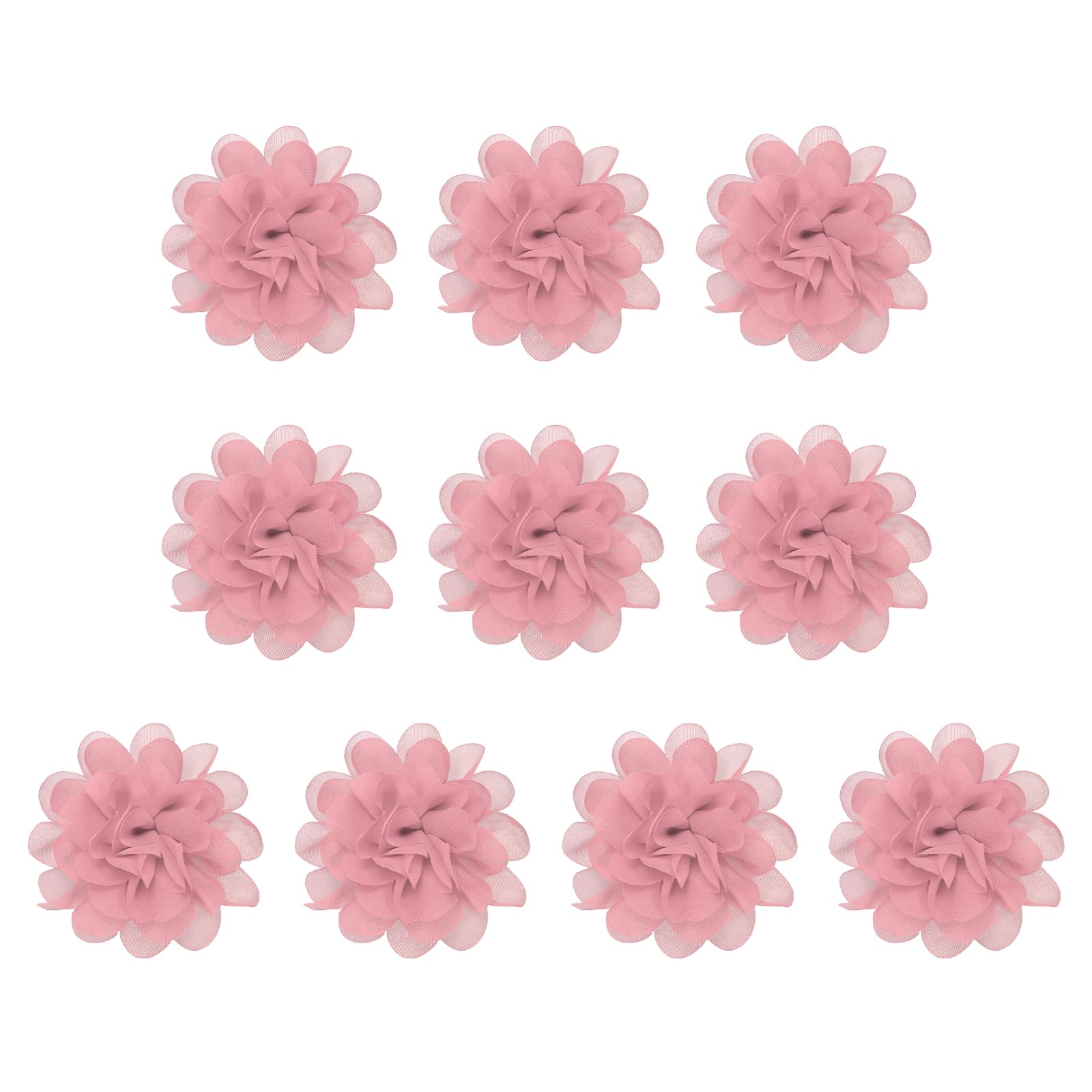 PATIKIL 3.9" Chiffon Flowers, 10 Pcs Mesh Fabric Flowers Sewing Fabric Appliques Headband Embellishments for DIY Craft Wedding Decor, Dirty Pink