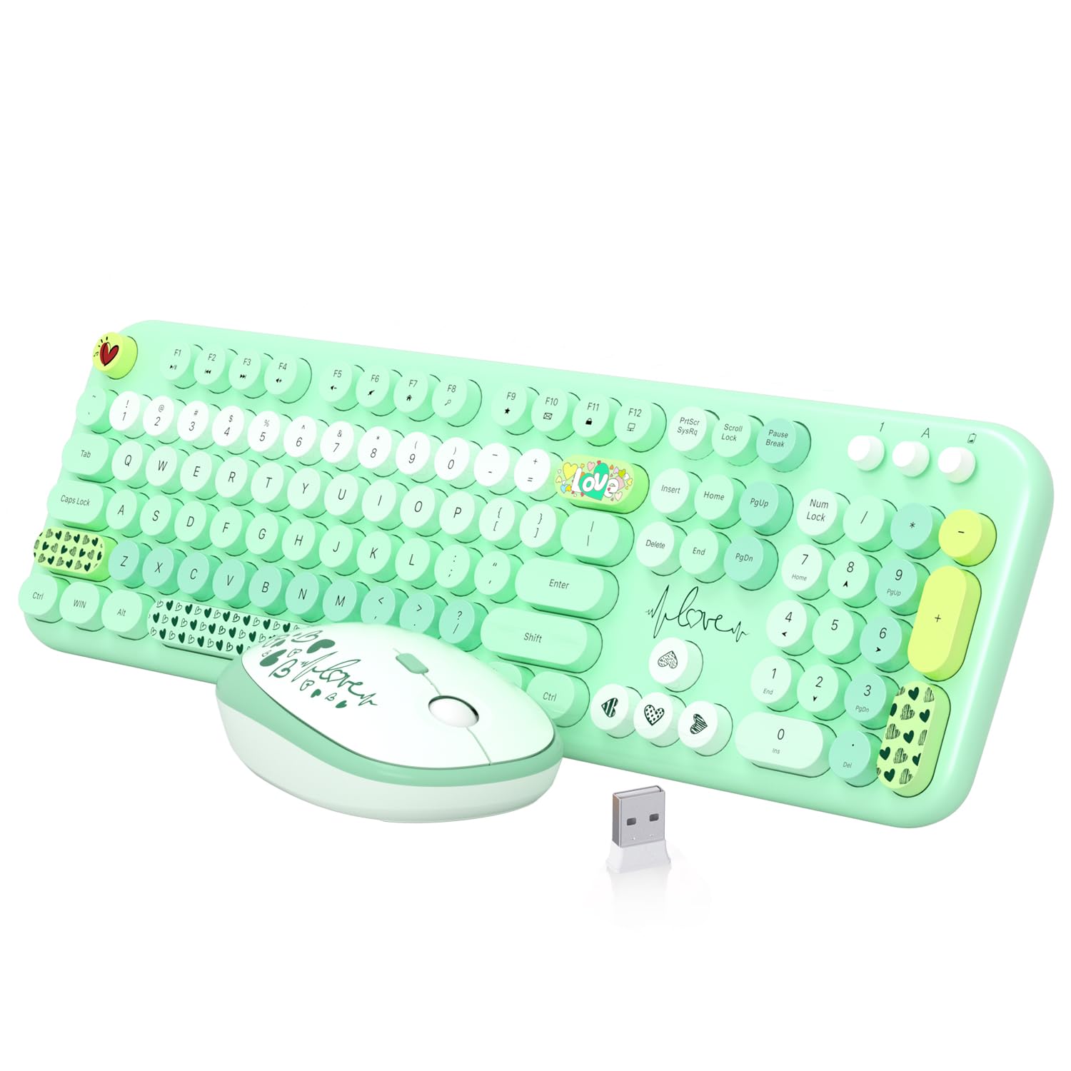 Photo 1 of Wireless Keyboard Mouse Set,MOFII 104 Round Keys Lovely Retro Cute Colorful Computer Typewriter Keyboard and Mouse for PC/Mac/Laptop/Tablet/Computer/Windows Green