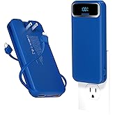 12000mAh Lightweight-Portable-Charger-Power-Bank with Built-in Cables and AC Wall Plug, PD20W USB-C Fast Charging Battery Pack, LED Display External Travel Phone Charger for All iPhone,Samsung,Android