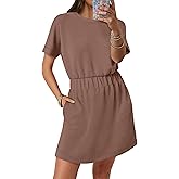 ANRABESS Womens Dresses 2026 Summer Casual Short Sleeve Crew Neck Elastic Waist Mini T Shirt Dress with Pockets
