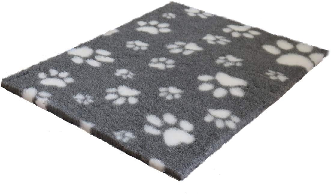 Vet Fleece Bedding, Grey with White Multi-Paws, 90 x 60 x 3 cm (L x W x H) - Image 3