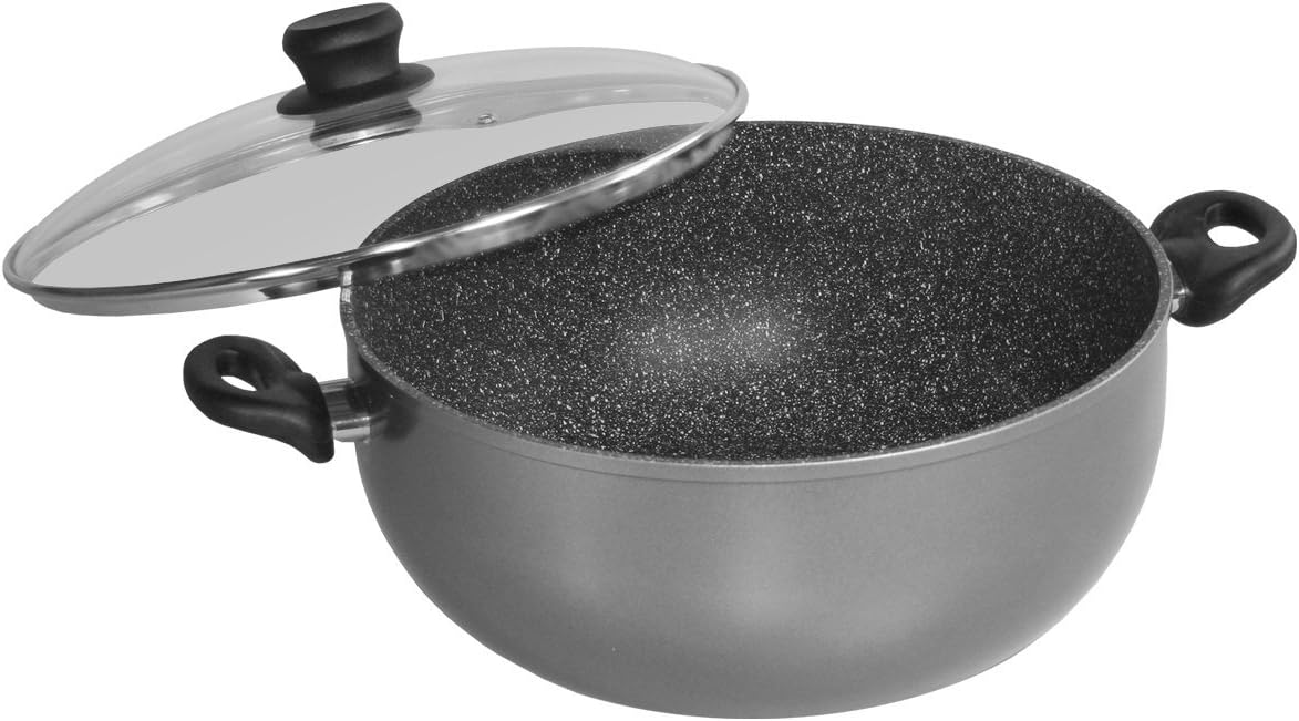 Warimex Stoneline 10117 Saucepan Diameter 32 cm Aluminium with Glass Lid XXXL High-Quality Non-Stick Coating Induction