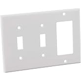 Leviton Device Combination Wallplate, 3-Gang 2-Toggle 1-Decora/GFCI, Standard Size, Thermoset, Device Mount, 80421-W, White