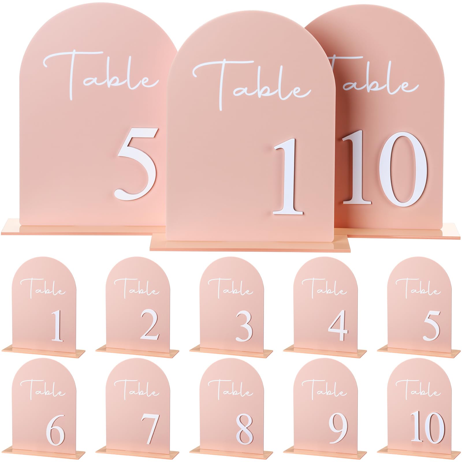 Photo 1 of **PARTIAL SET/ MISSING SOME TABLE NUMBERS** Beeveer Arched Wedding Table Numbers with Stands 1-10, 5x7 Inch Acrylic Table-number Sign with Holder for Wedding Reception, Party, Anniversary, Event(Nude Pink)
