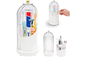 UKQRRTC Toothbrush Holder with Sliding Lid, Toothbrush Organizer with Drainage System, Plastic Structure, Dustproof and Non S