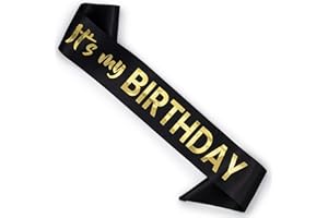 CORRURE 'It's My Birthday' Sash with Gold Foil - Soft Satin Black Birthday Sash for Women - Party Favors Supplies and Decorations for Sweet 16, 18th 21st 30th 40th or Any Happy Bday Party