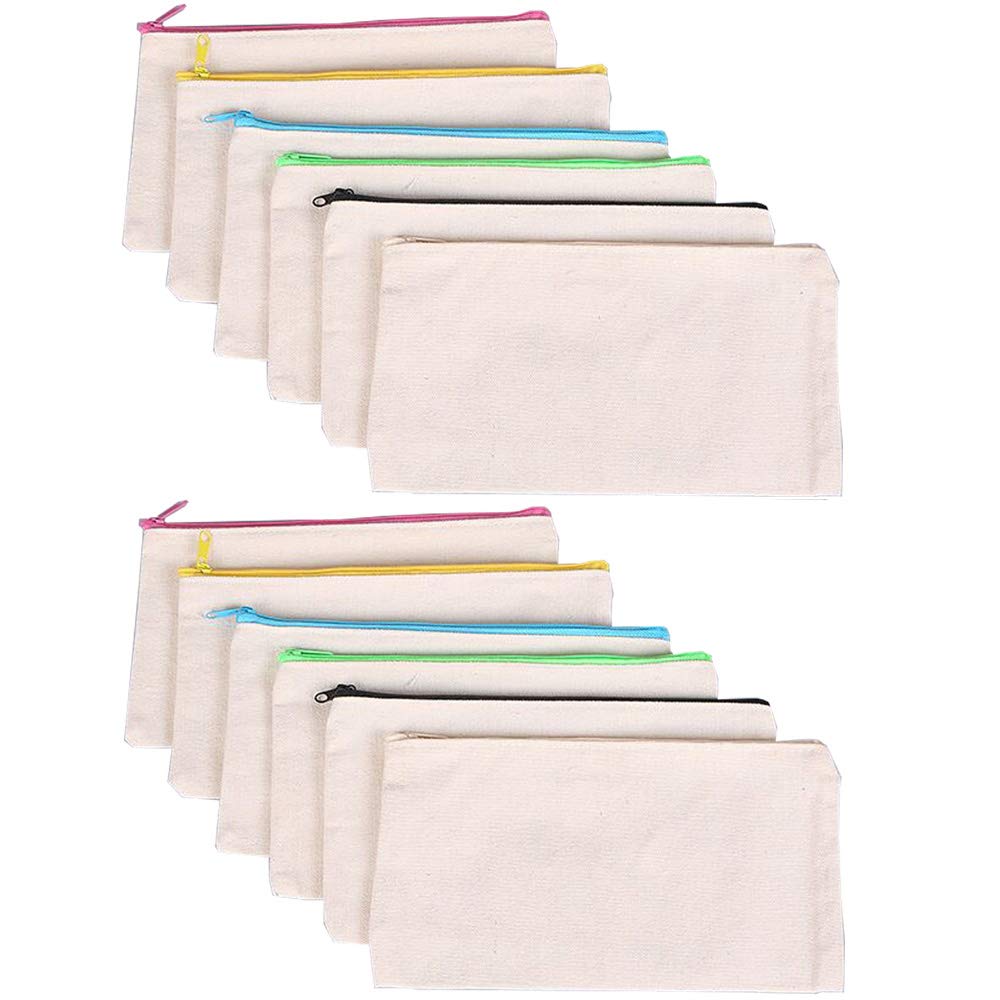 Ianulus Canvas Makeup Bag,12 Pieces Canvas Zipper Pouch Bags, DIY Canvas Cosmetic Bag, White Canvas Pencil Case for Travel, Coin bag, Cosmetics, Pencil Case, Storage Bag (White)