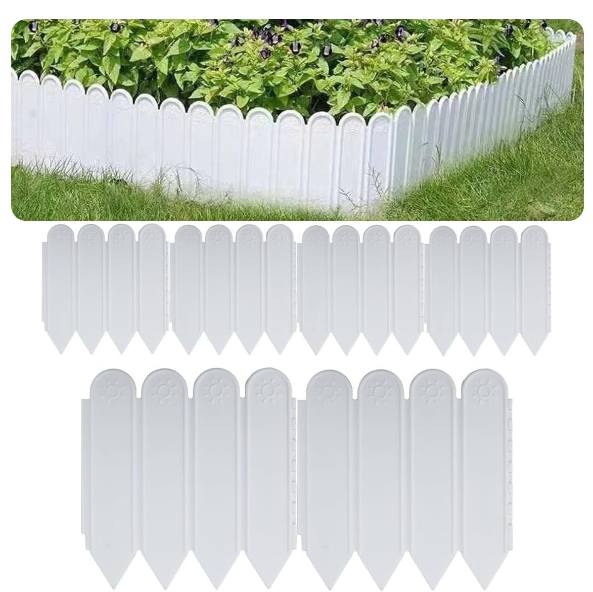 MIUPOO Plastic White Edgings Garden Picket Fence,Plastic Garden Border,Decorative Fences Panels,Flowerbeds Plant Borders,White Picket Fences Panels,10 Pieces,Overall Length 200cm/78inches. ﻿