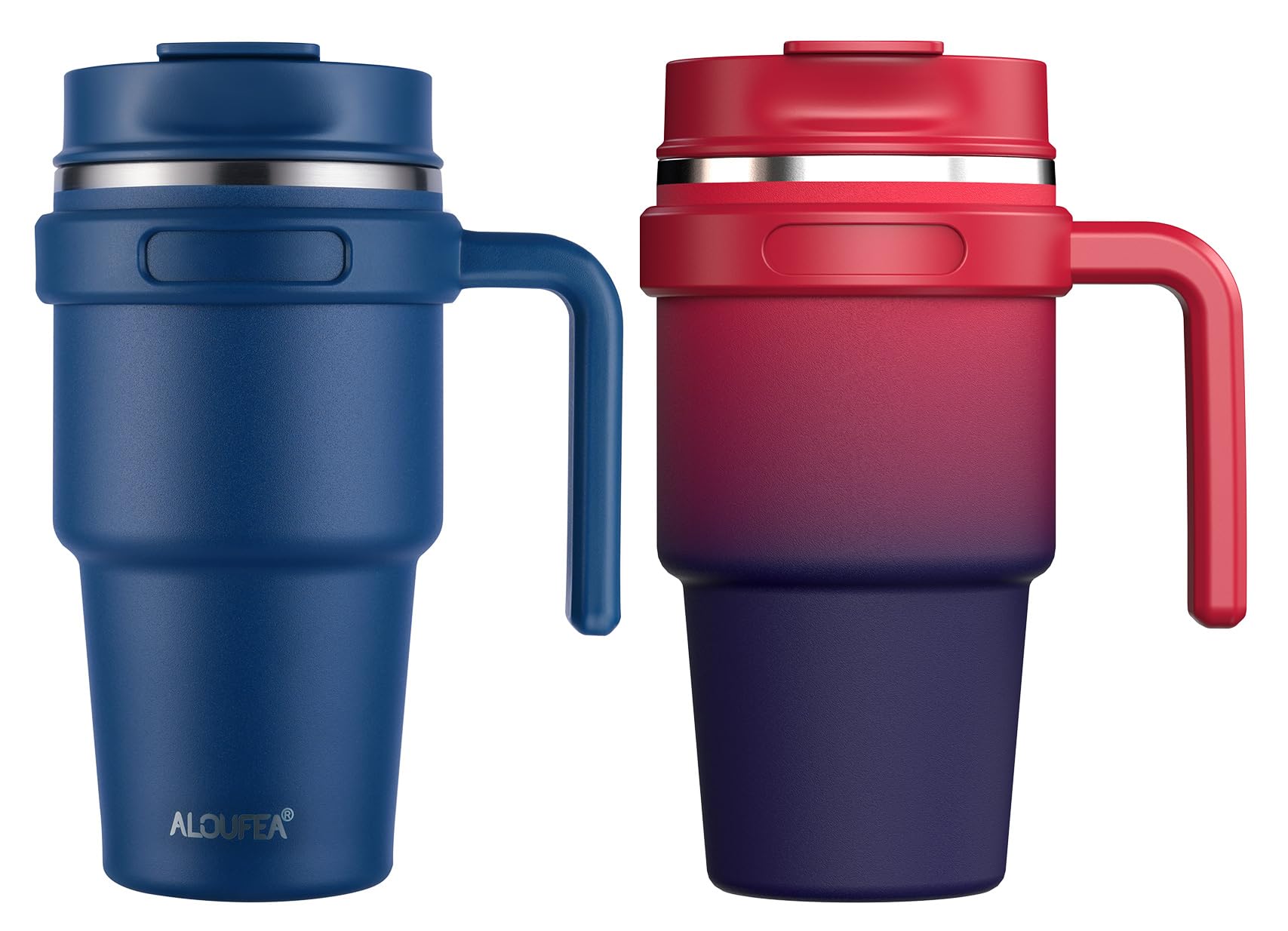 View 1 of ALOUFEA 20 oz Insulated Coffee Mug Tumbler with Handle, Stainless Steel Travel Mug Tumbler with Lid and Straw,Double Wall Vacuum Leak Proof Ice Coffee Thermal Cup, Navy/Dark Rainbow