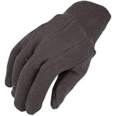 PackagingSuppliesByMail PSBM 12 Pairs Brown Jersey Gloves for Men's, Large Size, Industrial Grade, Non-Disposable Safety Work Gloves, Lightweight Cotton Blend