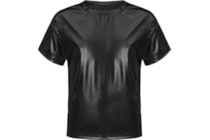 Kaerm Kids Boys Girls Shiny Metallic Hip Hop Dance T-Shirt Short Sleeve Round Neck Modern Jazz Party Performance Tops