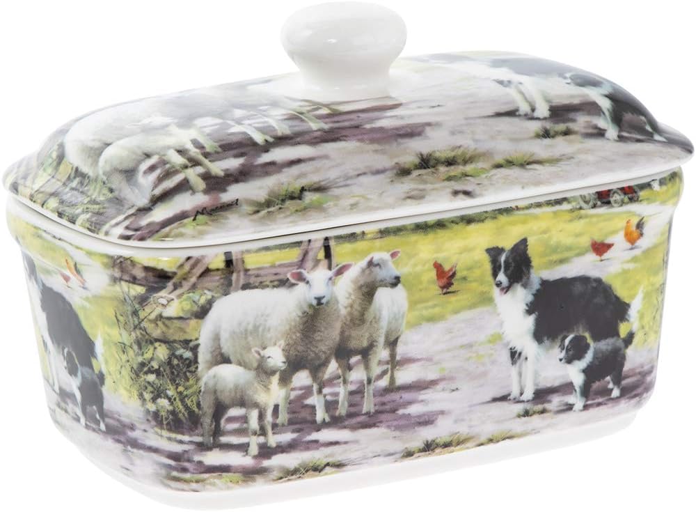 Collie and Sheep Design Fine China Butter Dish Amazon.co.uk Kitchen
