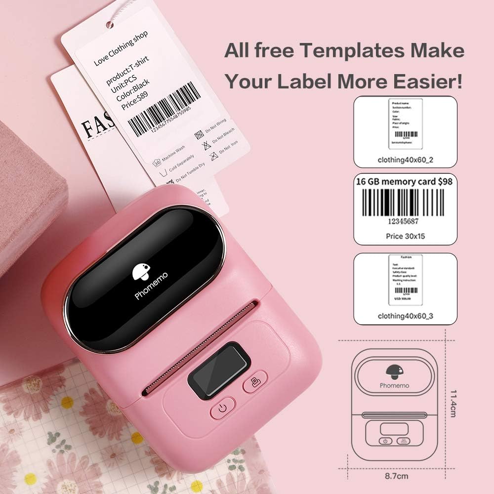 Phomemo-M110 Label Maker - Portable Bluetooth Thermal Label Printer Apply to Clothing, Jewelry, Retail, Mailing, Barcode, Compatible for Android & iOS System, with 1 40×30mm Label Roll, Black : Electronics