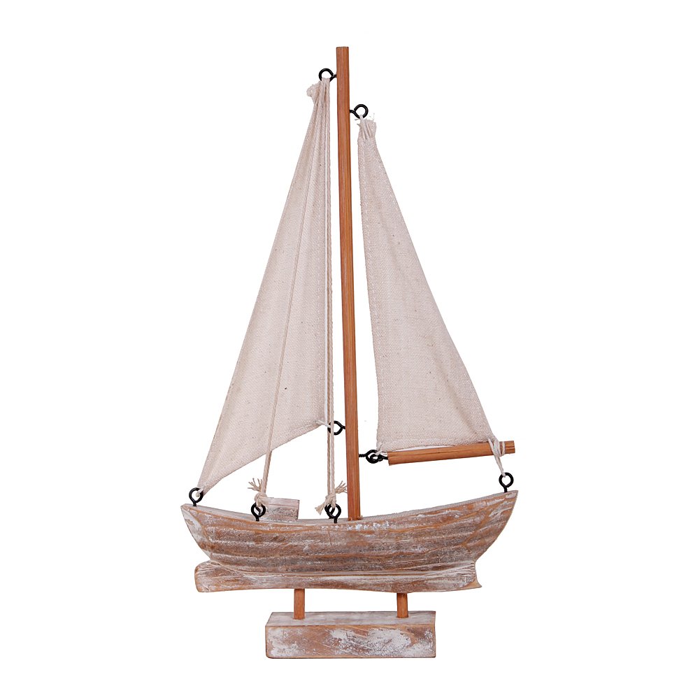 Y&K Decor Wooden Sailboat Yacht Ship Model w/Flag Nautical Décor