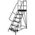 Tri-Arc KDSR106242-D3 6-Step 30" Deep Top Steel Rolling Industrial & Warehouse Ladder with Handrails, 24" Wide Grip Strut Tread