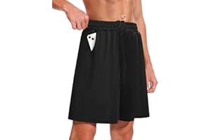 BOOJO Men's Athletic Gym Shorts - Quick Dry Black Casual Basketball Shorts with Pockets for Running Workout Activewear