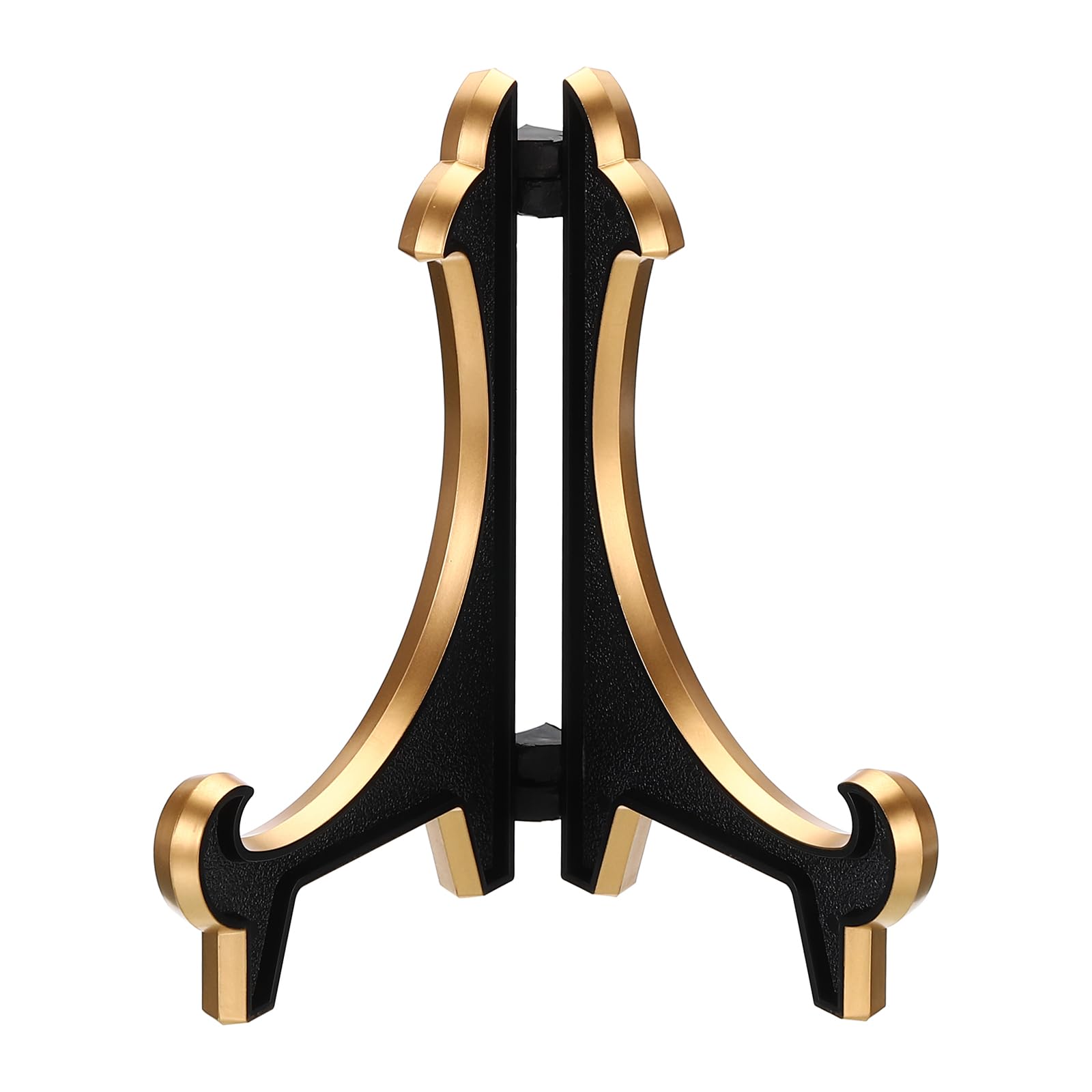 PATIKIL 5" Acrylic Decorative Plate Stand Holder, Table Use Foldable Thicken Picture Easel Frame Display Holder for Photos, Card, Canvases, Black Gold