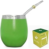 Novomates [NEW Mate Cup and Bombilla Set - Mate Gourd - Includes Double Wall Stainless Steel Yerba Mate Tea Cup with Stanley Steel Mate Straw – Bombilla Mate and Mate Tea Cup 8oz (237ml) (Green)