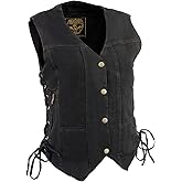 Milwaukee Leather MDL4020 Women's Classic Black ‘6 Pocket’ Side Lace Denim Vest
