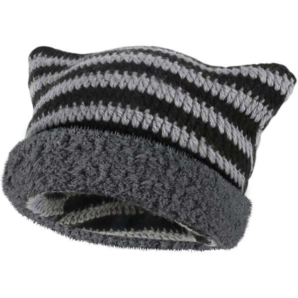 Ponitrack Crochet Cat Beanie For Women | Slouchy Vintage Y2K Grunge Style Hat, One Size