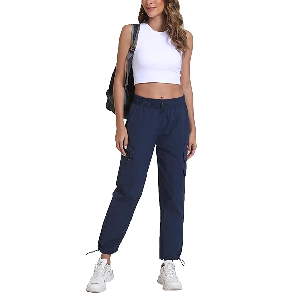 BEPOPOTAN QUICK DRY CARGO PANTS FOR WOMEN LIGHTWEIGHT JOGGERS FOR ATHLETIC WORKOUT CASUAL OUTDOOR CAMPING HIKING WITH POCKETS(NAVY BLUE M)