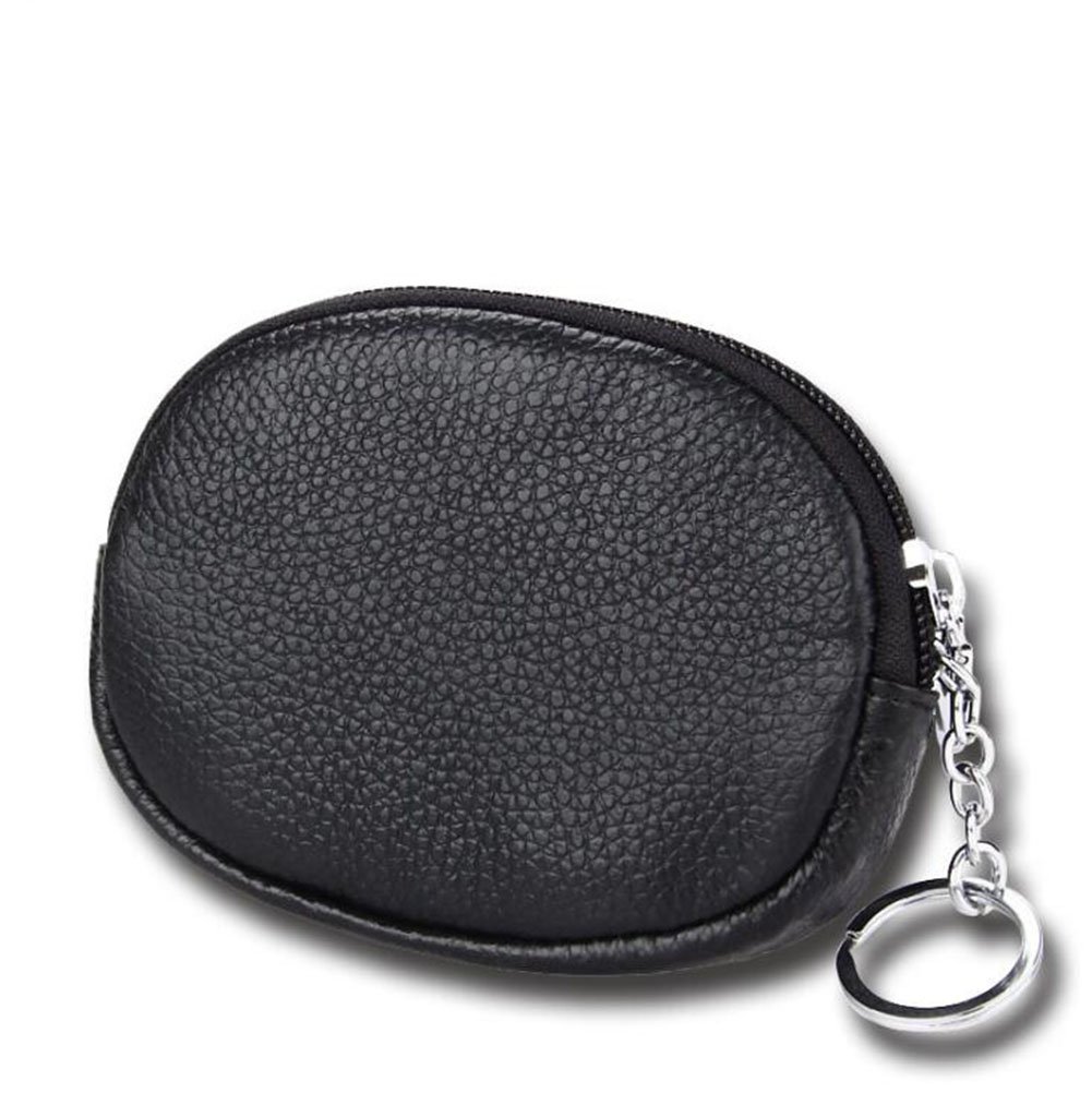 AprinCtempsD Women‘s Small Coin Purse Genuine Leather Ladies Change Wallet Pouch Mini Credit Card Holder Zipper with Key Ring (Black)