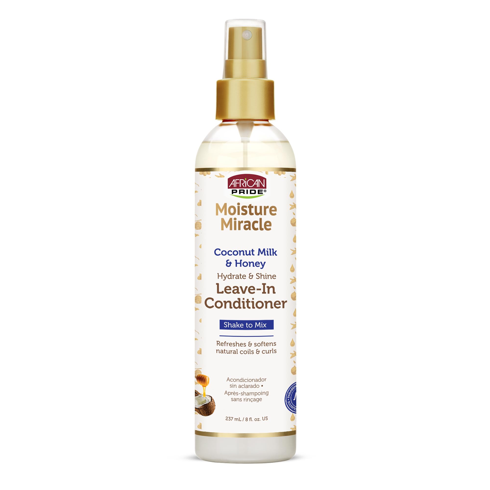 African Pride Moisture Miracle Coconut Milk & Honey Leave-In Conditioner - Refreshes & Softens Natural Coils & Curls, Hydrates & Shines Hair, 8 oz