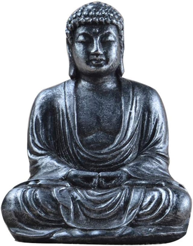 YOEDAF Mini Buddha Statue, Mini Zen Sitting Meditation Buddha Resin Figurine Ornament Sculpture Indoor Home Outdoor Garden Decor(Silver)