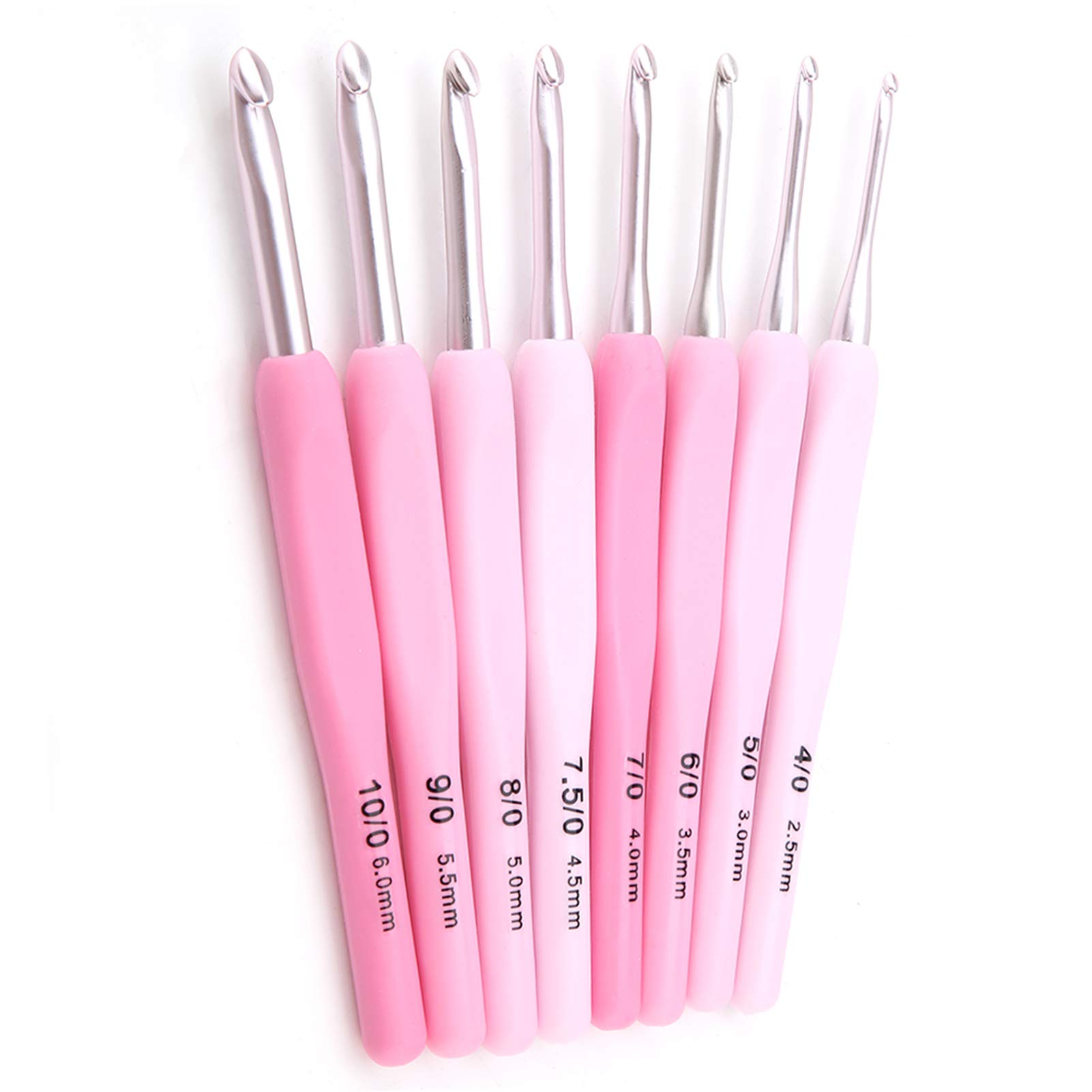 Dekaim 9 PCS Gradient Color Crochet Hook Set,Knitting Needles Stitches With Soft Handle, with Pink Plastic Handle for DIY Beginners Experts