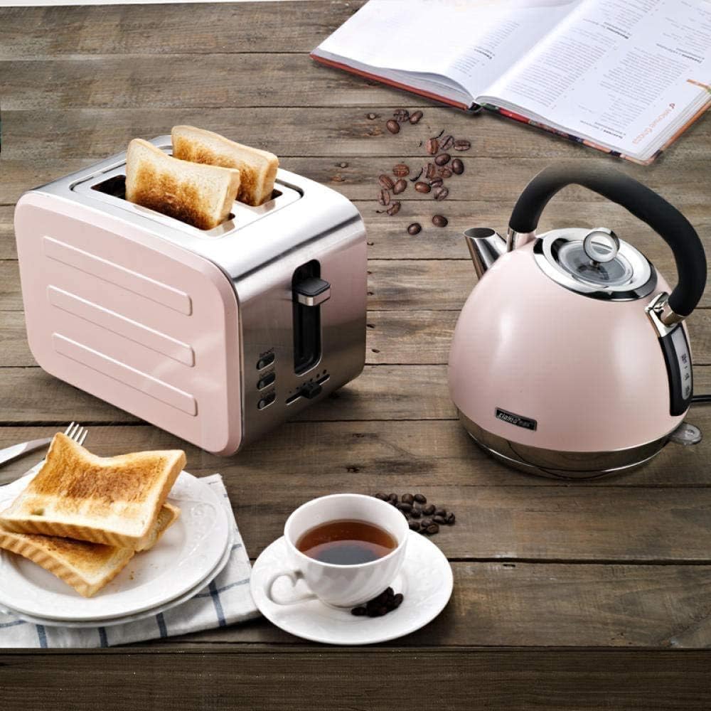 Drohneks Breadmakers, Mini Automatic Toaster Stainless Steel Toaster (Color : Pink Suit (Toaster+Kettle))